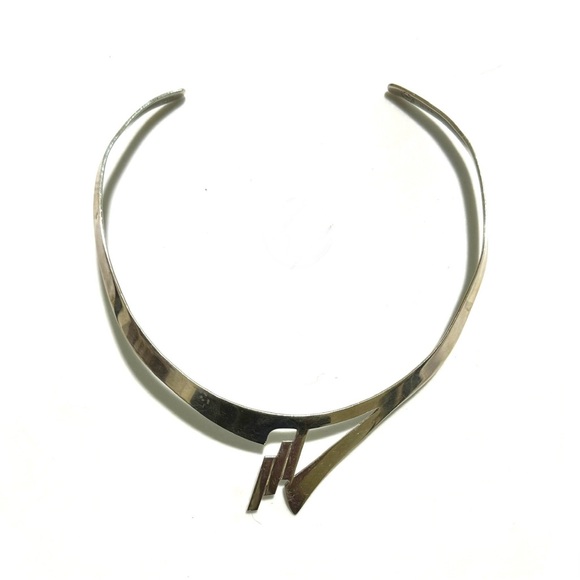 Signed, Taxco Vintage Sterling Silver Modernist Collar / Choker / Necklace - Picture 1 of 7